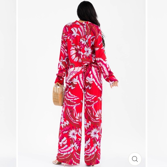 098. Vibrant. 2pc set MULTI PRINT WIDE LEG PALAZZO PANTS with Blouse %100 Model - Picture 3 of 4